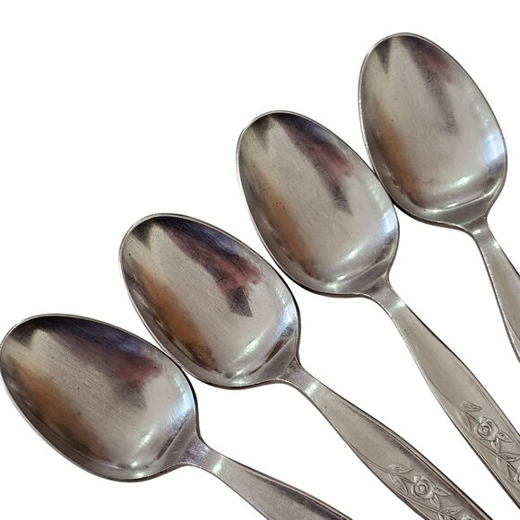 4 Elden Vintage Flower Teaspoon Spoon Stainless 6" Rose Midcentury Colonial Styl - Picture 3 of 8